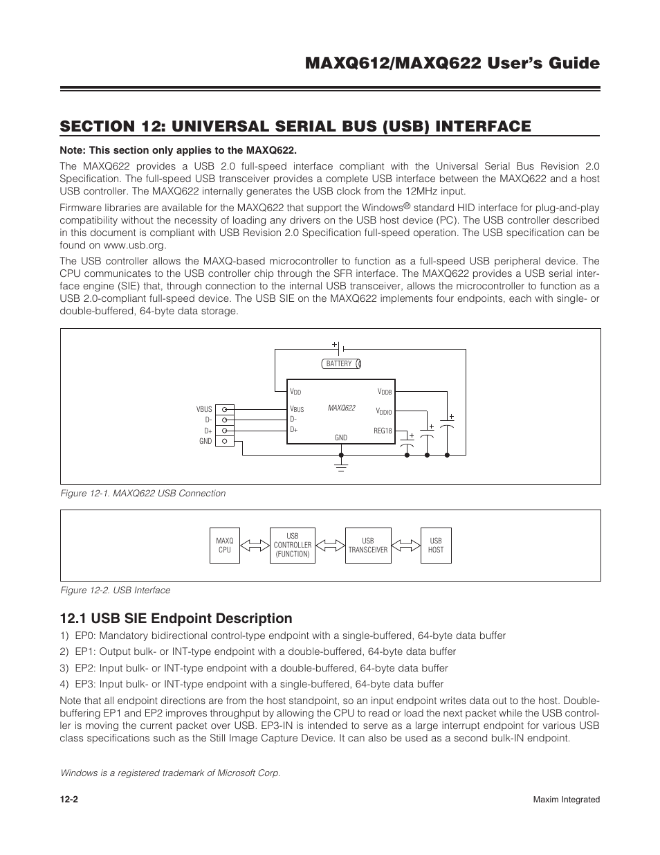 1 usb sie endpoint description, 12 .1 usb sie endpoint description -2 | Maxim Integrated MAXQ622 User Manual | Page 172 / 255