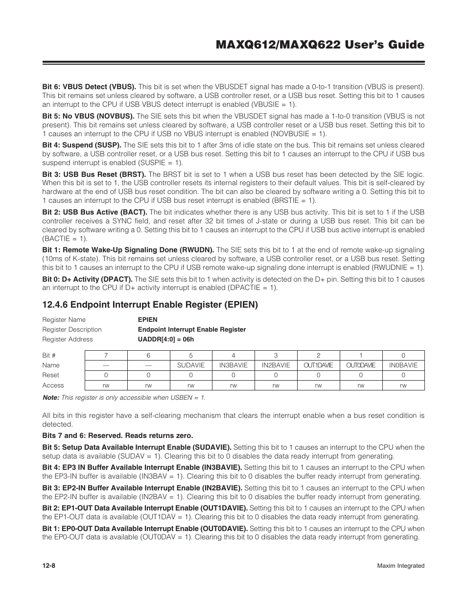 6 endpoint interrupt enable register (epien) | Maxim Integrated MAXQ622 User Manual | Page 178 / 255