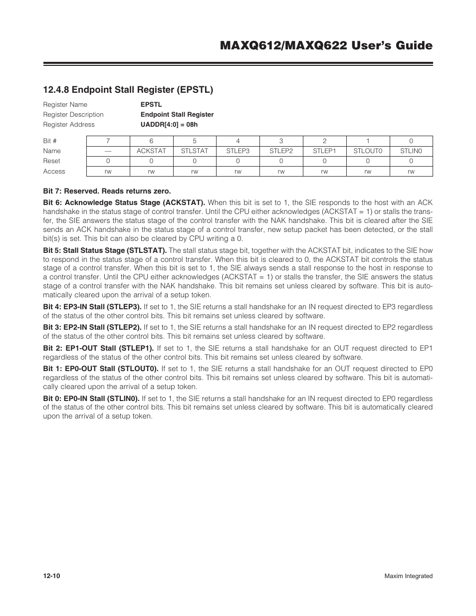 8 endpoint stall register (epstl), 12 .4 .8 endpoint stall register (epstl) -10 | Maxim Integrated MAXQ622 User Manual | Page 180 / 255