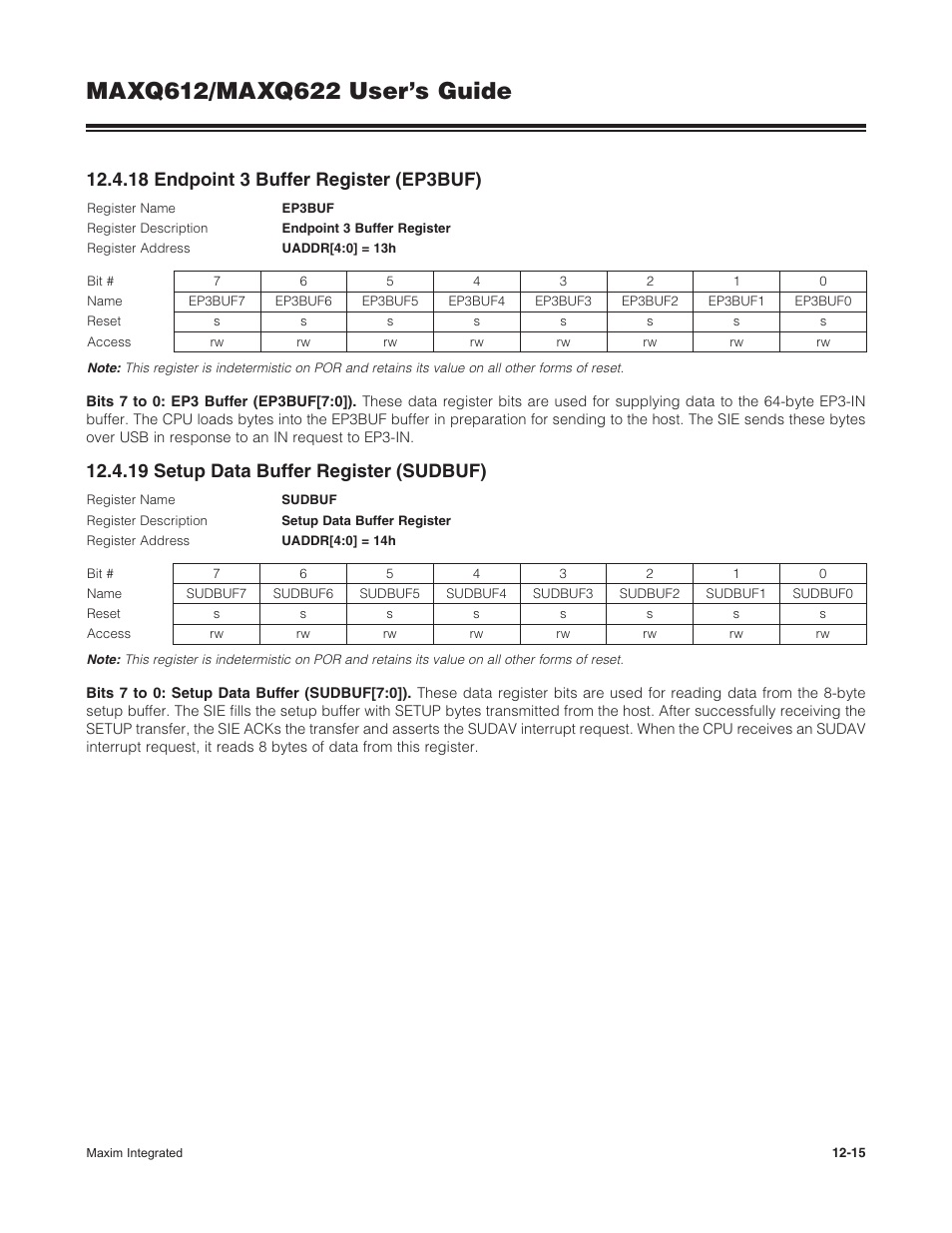18 endpoint 3 buffer register (ep3buf), 19 setup data buffer register (sudbuf) | Maxim Integrated MAXQ622 User Manual | Page 185 / 255