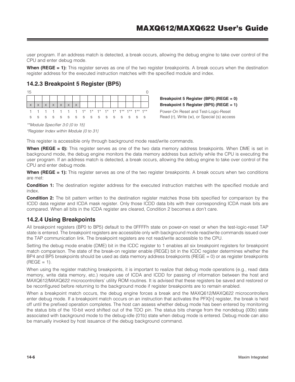 3 breakpoint 5 register (bp5), 4 using breakpoints | Maxim Integrated MAXQ622 User Manual | Page 200 / 255