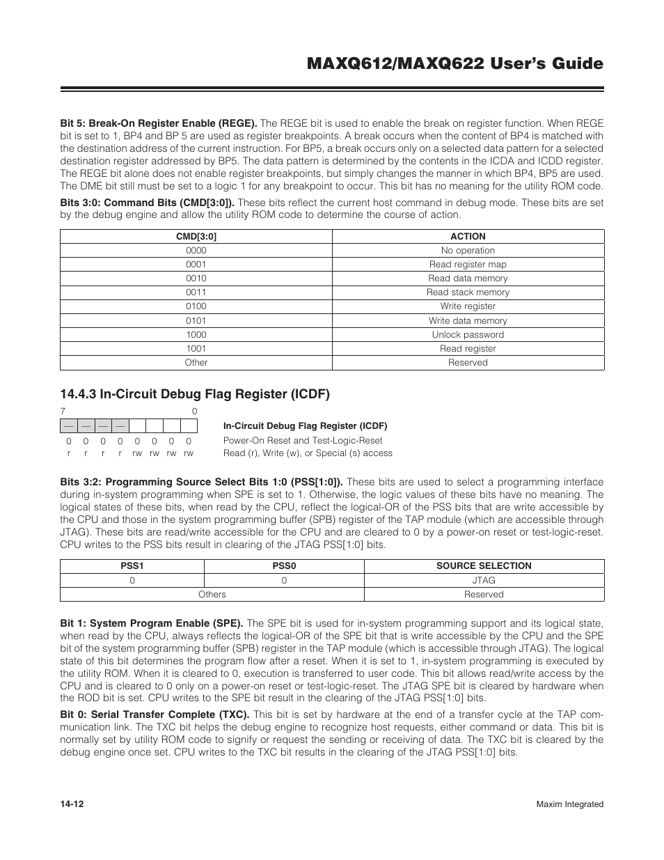 3 in-circuit debug flag register (icdf), 14 .4 .3 in-circuit debug flag register (icdf) -12 | Maxim Integrated MAXQ622 User Manual | Page 206 / 255