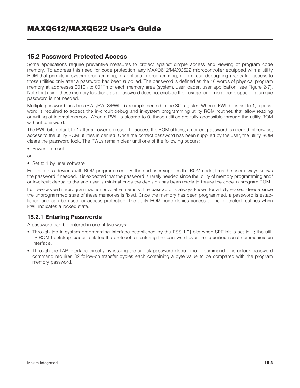 2 password-protected access, 1 entering passwords, 15 .2 password-protected access -3 | 15 .2 .1 entering passwords -3 | Maxim Integrated MAXQ622 User Manual | Page 210 / 255