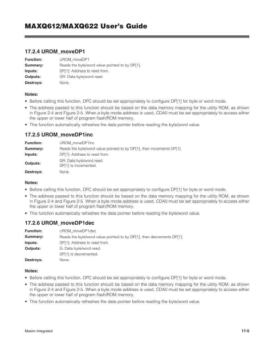 4 urom_movedp1, 5 urom_movedp1inc, 6 urom_movedp1dec | Maxim Integrated MAXQ622 User Manual | Page 241 / 255