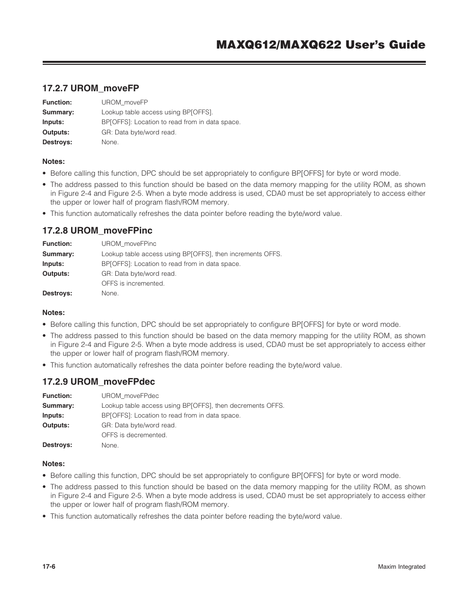 7 urom_movefp, 8 urom_movefpinc, 9 urom_movefpdec | Maxim Integrated MAXQ622 User Manual | Page 242 / 255