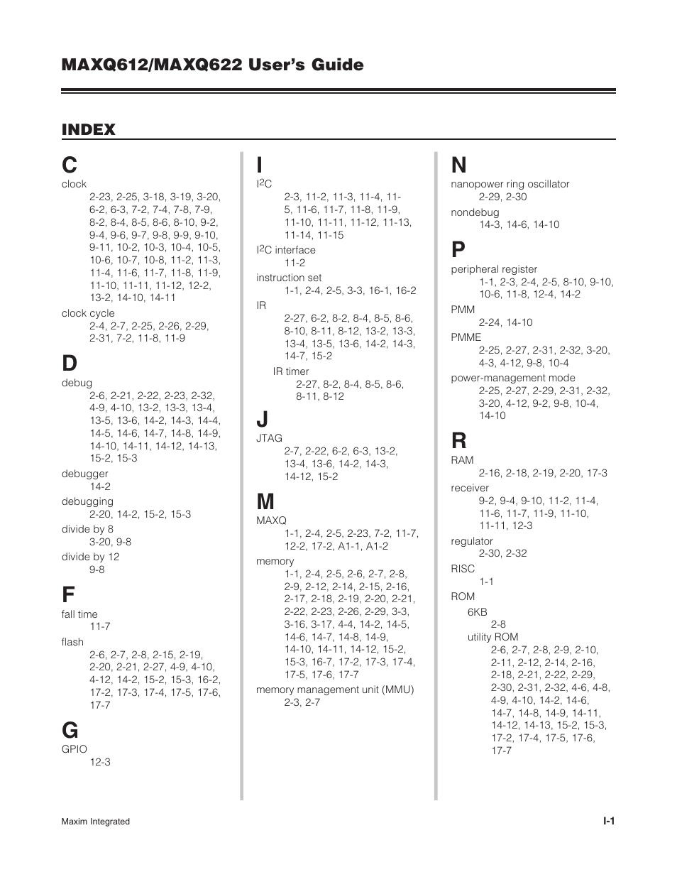 Index | Maxim Integrated MAXQ622 User Manual | Page 253 / 255