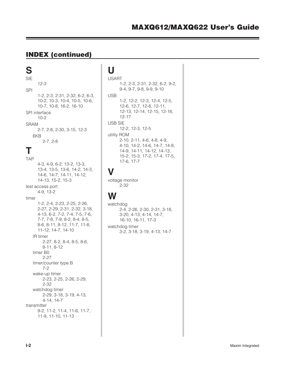 Index, Index (continued) | Maxim Integrated MAXQ622 User Manual | Page 254 / 255