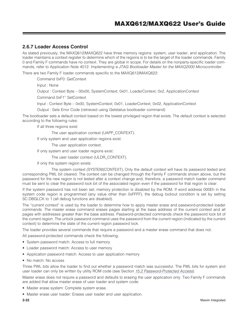 7 loader access control, 2 .6 .7 loader access control -22 | Maxim Integrated MAXQ622 User Manual | Page 26 / 255