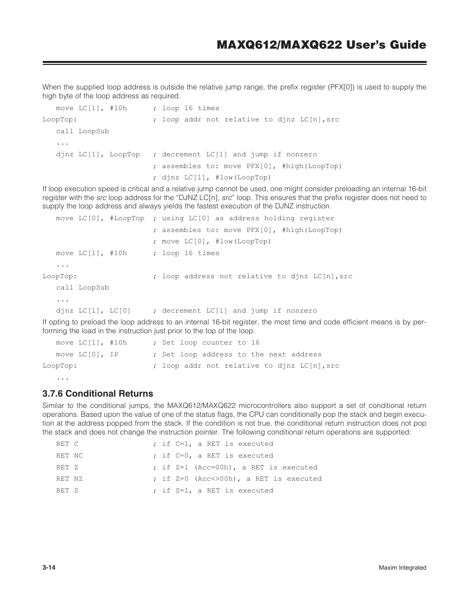 6 conditional returns, 3 .7 .6 conditional returns -14 | Maxim Integrated MAXQ622 User Manual | Page 50 / 255