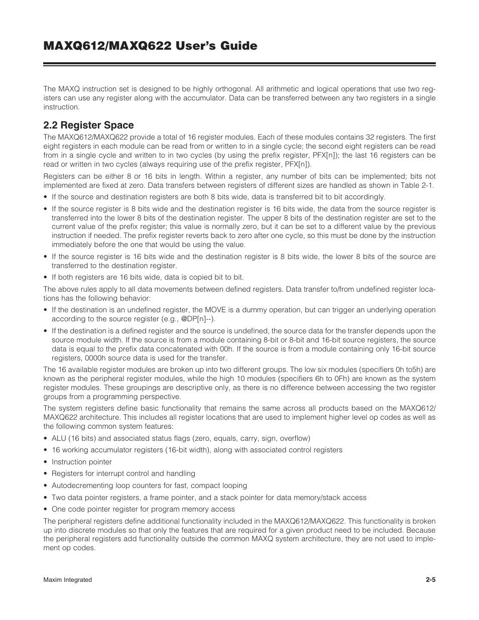 2 register space, 2 .2 register space -5 | Maxim Integrated MAXQ622 User Manual | Page 9 / 255