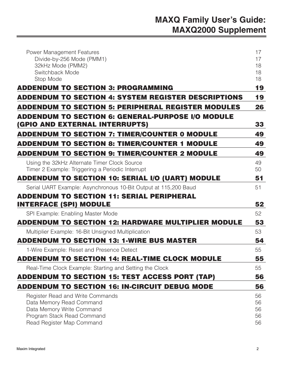 Maxq family user’s guide: maxq2000 supplement | Maxim Integrated MAXQ Family Users Guide: MAXQ2000 Supplement User Manual | Page 2 / 93
