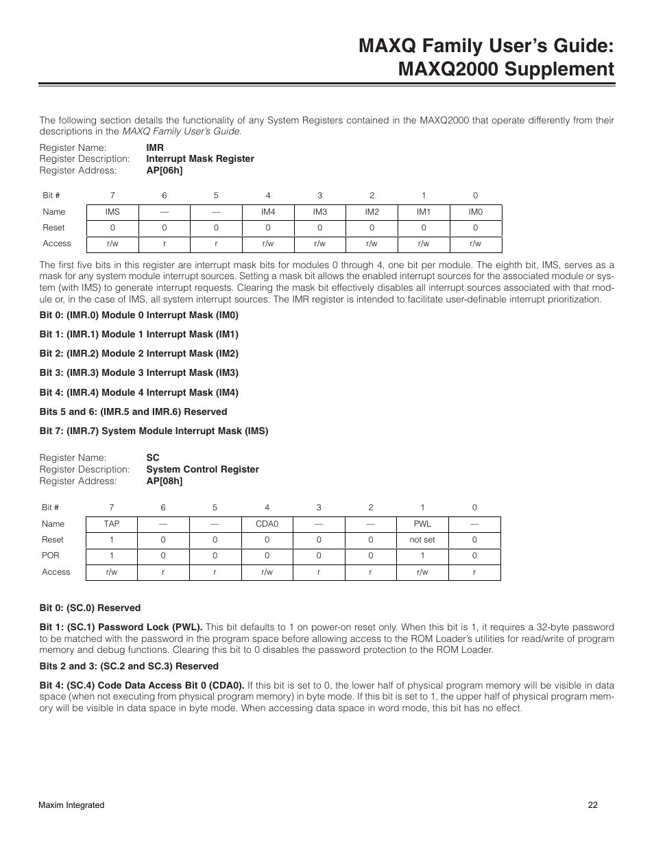Maxq family user’s guide: maxq2000 supplement | Maxim Integrated MAXQ Family Users Guide: MAXQ2000 Supplement User Manual | Page 22 / 93