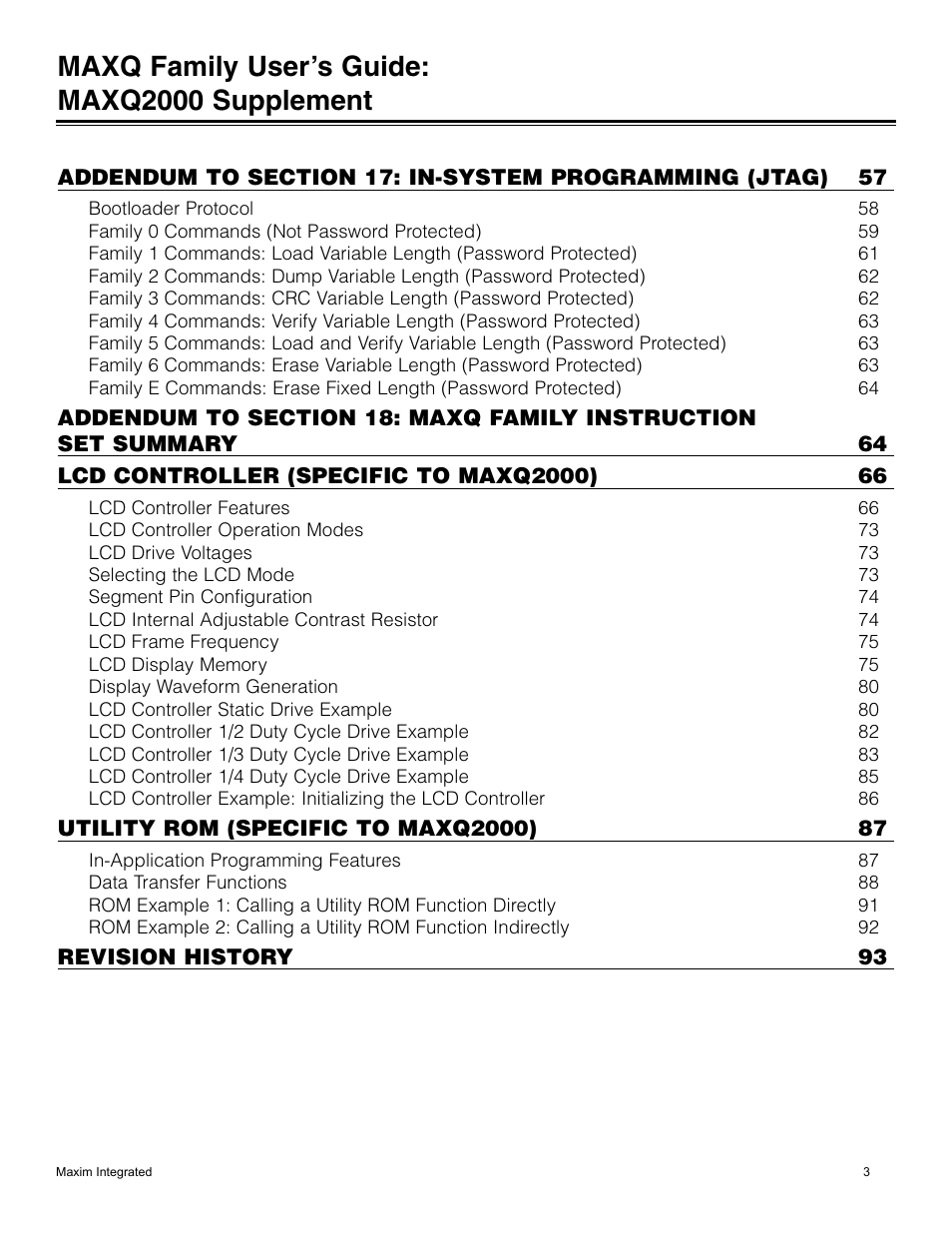 Maxq family user’s guide: maxq2000 supplement | Maxim Integrated MAXQ Family Users Guide: MAXQ2000 Supplement User Manual | Page 3 / 93