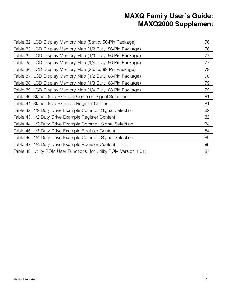 Maxq family user’s guide: maxq2000 supplement | Maxim Integrated MAXQ Family Users Guide: MAXQ2000 Supplement User Manual | Page 6 / 93