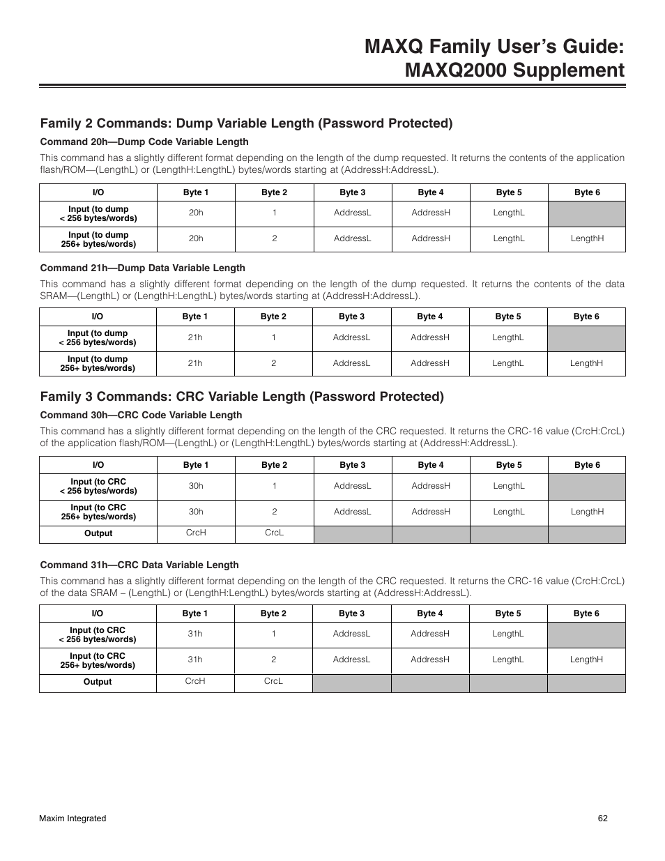 Maxq family user’s guide: maxq2000 supplement | Maxim Integrated MAXQ Family Users Guide: MAXQ2000 Supplement User Manual | Page 62 / 93