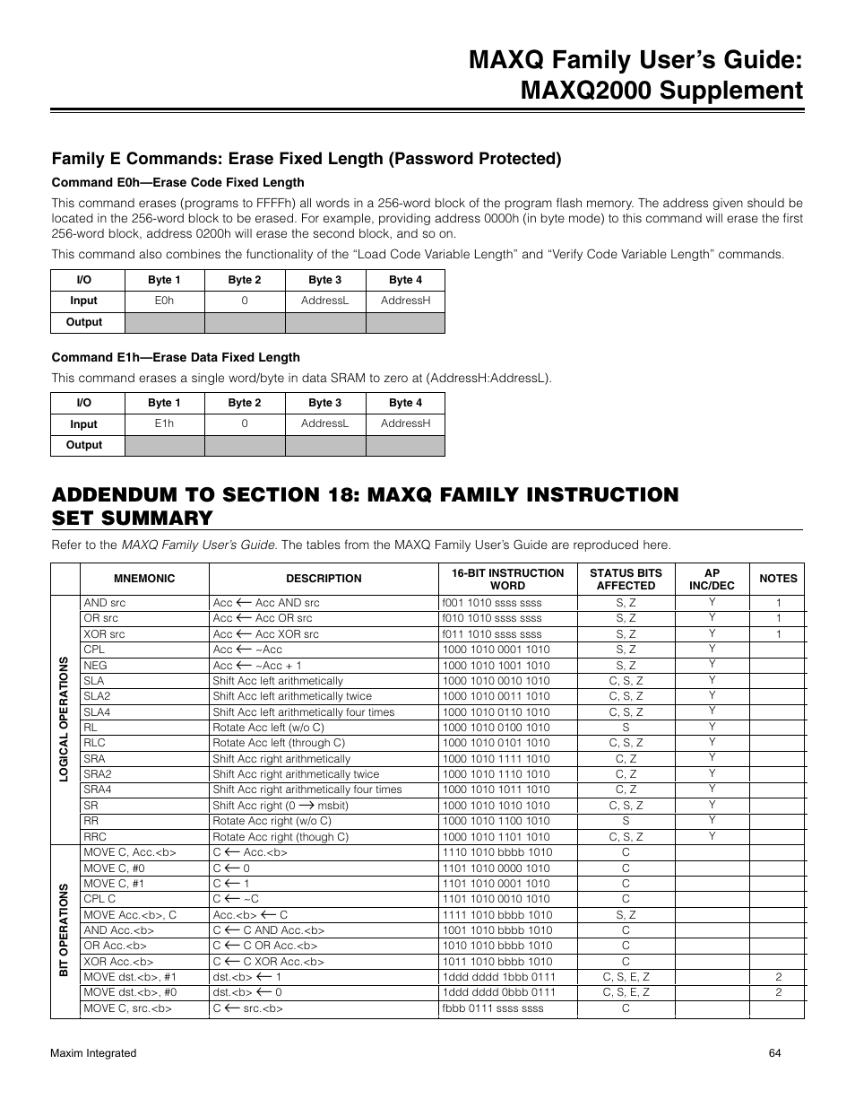 Maxq family user’s guide: maxq2000 supplement | Maxim Integrated MAXQ Family Users Guide: MAXQ2000 Supplement User Manual | Page 64 / 93