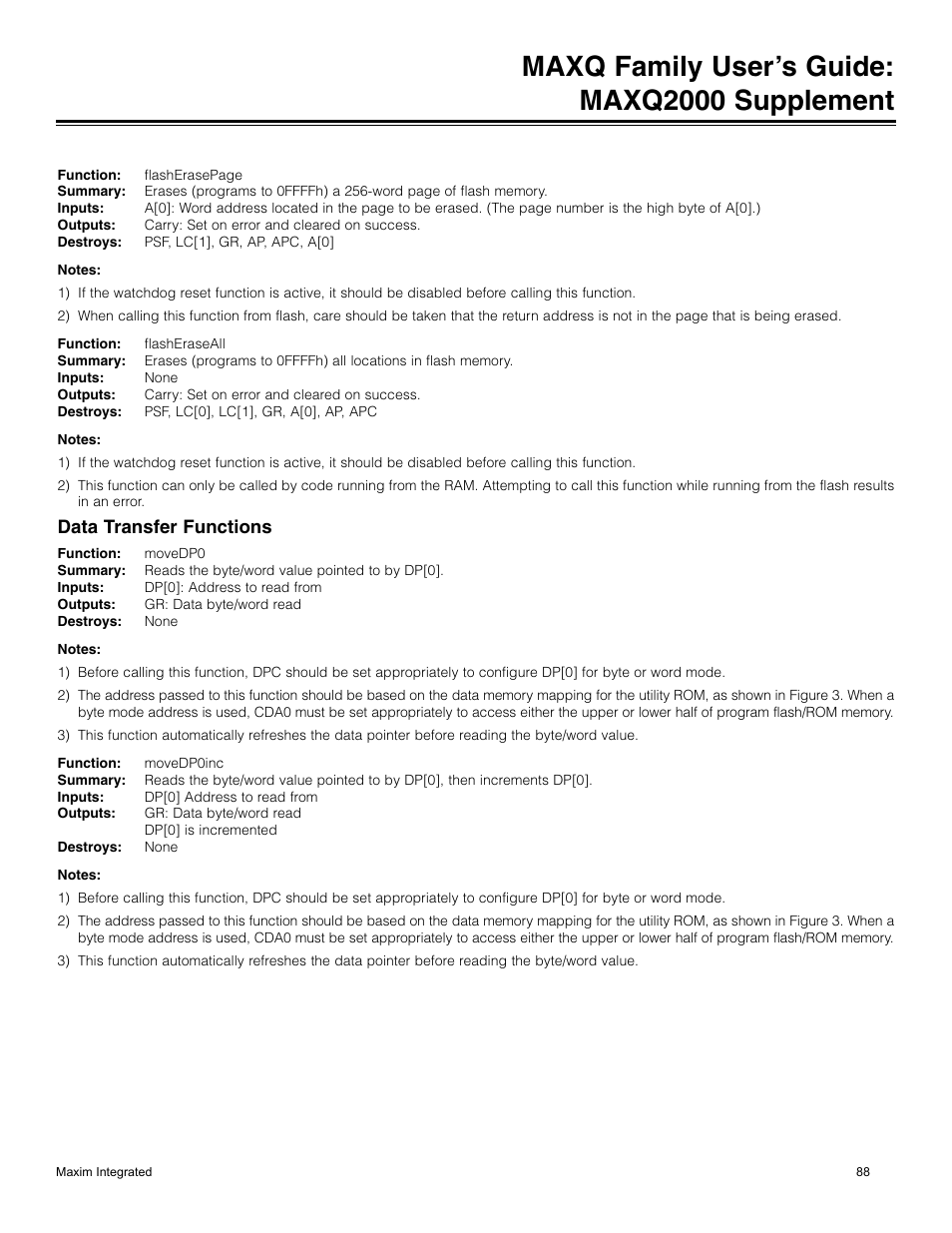 Data transfer functions, Maxq family user’s guide: maxq2000 supplement | Maxim Integrated MAXQ Family Users Guide: MAXQ2000 Supplement User Manual | Page 88 / 93