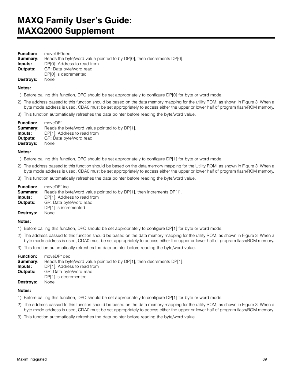 Maxq family user’s guide: maxq2000 supplement | Maxim Integrated MAXQ Family Users Guide: MAXQ2000 Supplement User Manual | Page 89 / 93