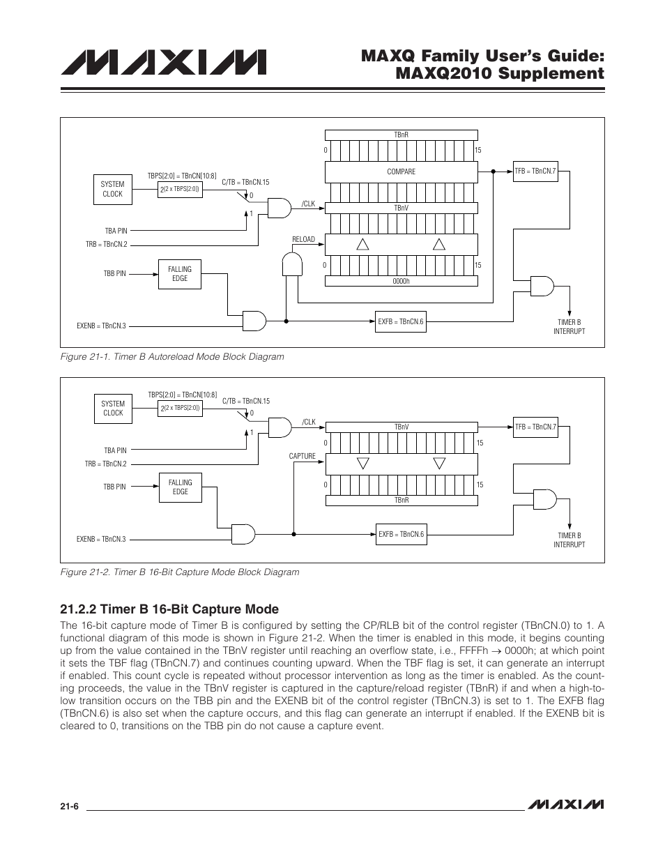 2 timer b 16-bit capture mode, 2 timer b 16-bit capture mode -6, Maxq family user’s guide: maxq2010 supplement | Maxim Integrated MAXQ Family Users Guide: MAXQ2010 Supplement User Manual | Page 117 / 147