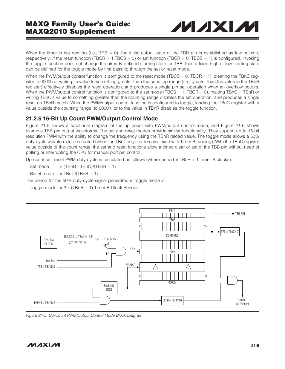 6 16-bit up count pwm/output control mode, 6 16-bit up count pwm/output control mode -9, Maxq family user’s guide: maxq2010 supplement | Maxim Integrated MAXQ Family Users Guide: MAXQ2010 Supplement User Manual | Page 120 / 147