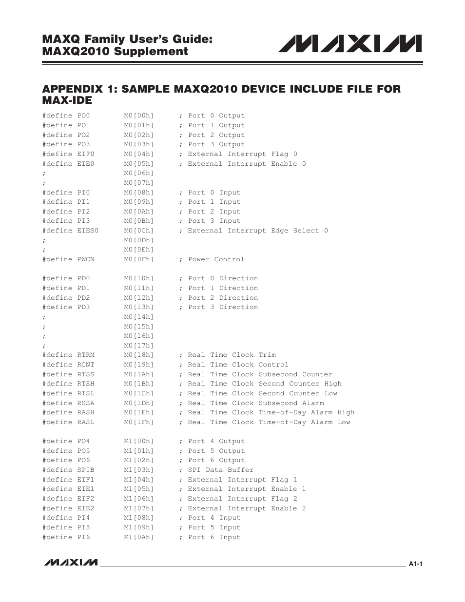 A1-1, Maxq family user’s guide: maxq2010 supplement | Maxim Integrated MAXQ Family Users Guide: MAXQ2010 Supplement User Manual | Page 143 / 147
