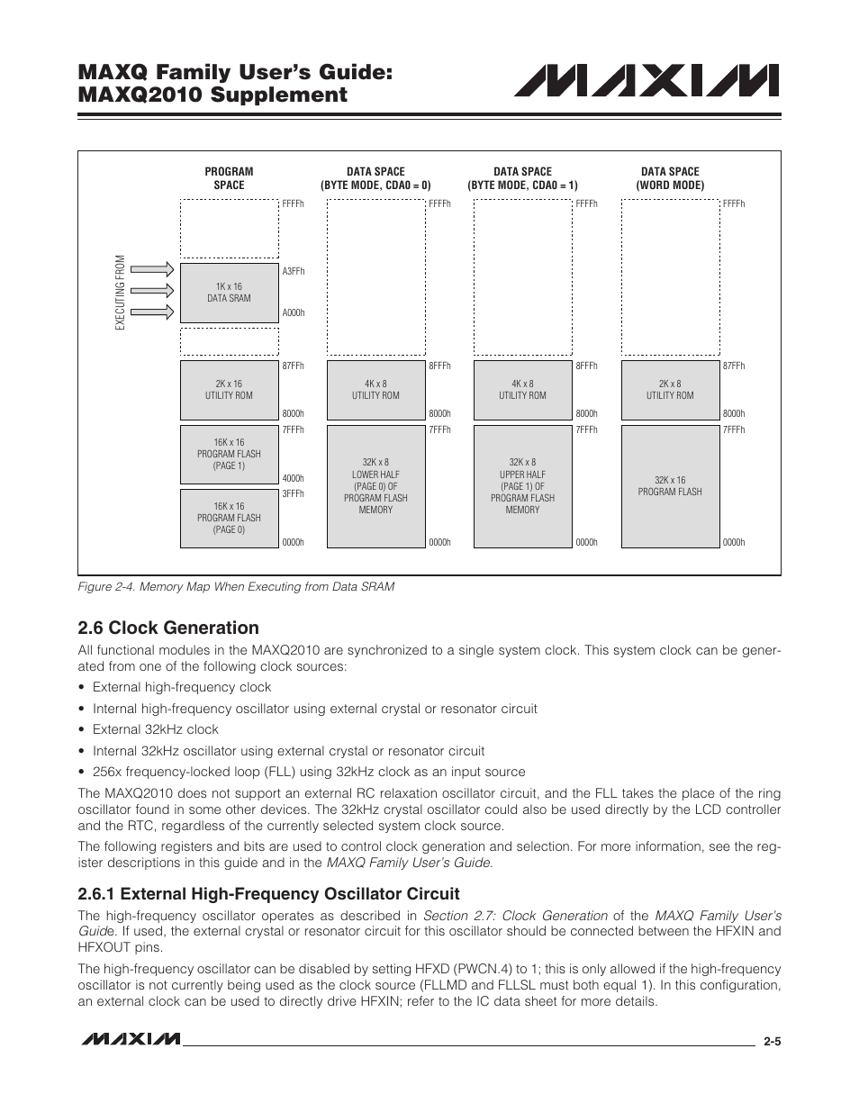 6 clock generation, 1 external high-frequency oscillator circuit, 6 clock generation -5 | 1 external high-frequency oscillator circuit -5, Maxq family user’s guide: maxq2010 supplement | Maxim Integrated MAXQ Family Users Guide: MAXQ2010 Supplement User Manual | Page 17 / 147