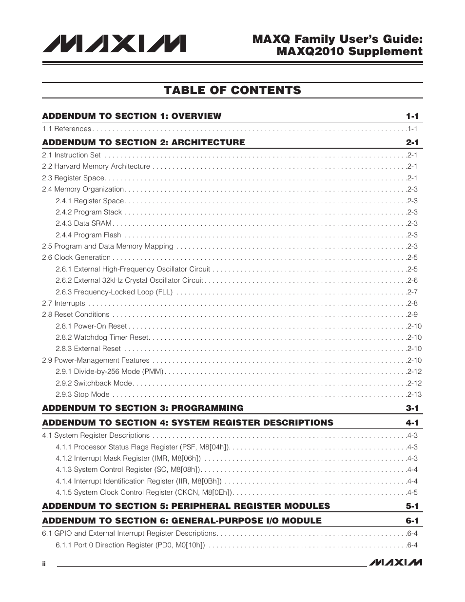 Maxim Integrated MAXQ Family Users Guide: MAXQ2010 Supplement User Manual | Page 2 / 147