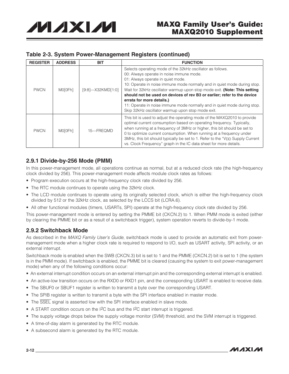 1 divide-by-256 mode (pmm), 2 switchback mode, Maxq family user’s guide: maxq2010 supplement | Maxim Integrated MAXQ Family Users Guide: MAXQ2010 Supplement User Manual | Page 24 / 147