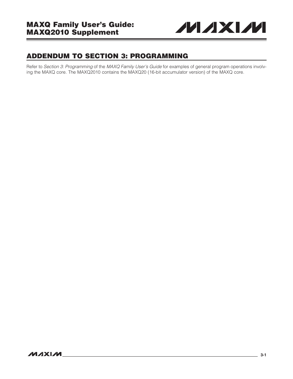 Addendum to section 3: programming, Maxq family user’s guide: maxq2010 supplement | Maxim Integrated MAXQ Family Users Guide: MAXQ2010 Supplement User Manual | Page 26 / 147