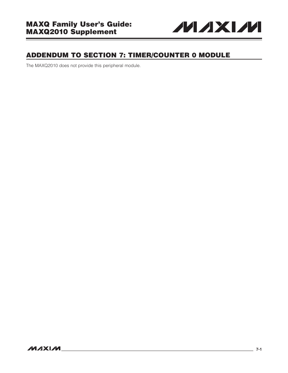 Addendum to section 7: timer/counter 0 module, Maxq family user’s guide: maxq2010 supplement | Maxim Integrated MAXQ Family Users Guide: MAXQ2010 Supplement User Manual | Page 54 / 147