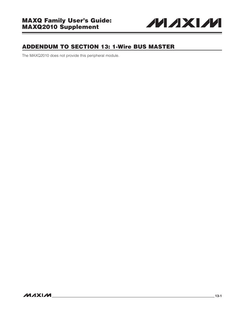 Addendum to section 13: 1-wire bus master, Maxq family user’s guide: maxq2010 supplement | Maxim Integrated MAXQ Family Users Guide: MAXQ2010 Supplement User Manual | Page 62 / 147