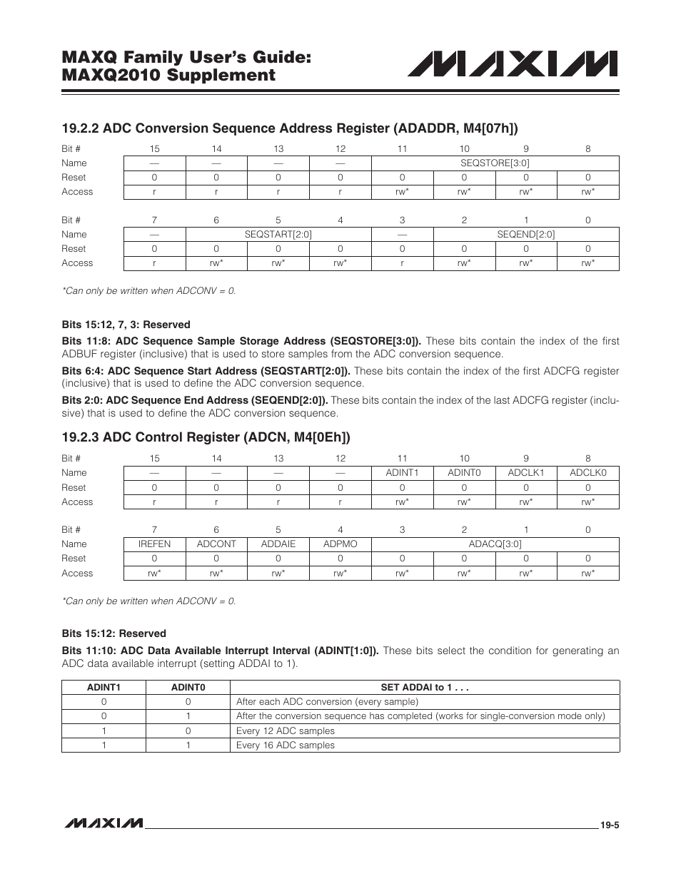 3 adc control register (adcn, m4[0eh]), Maxq family user’s guide: maxq2010 supplement | Maxim Integrated MAXQ Family Users Guide: MAXQ2010 Supplement User Manual | Page 87 / 147