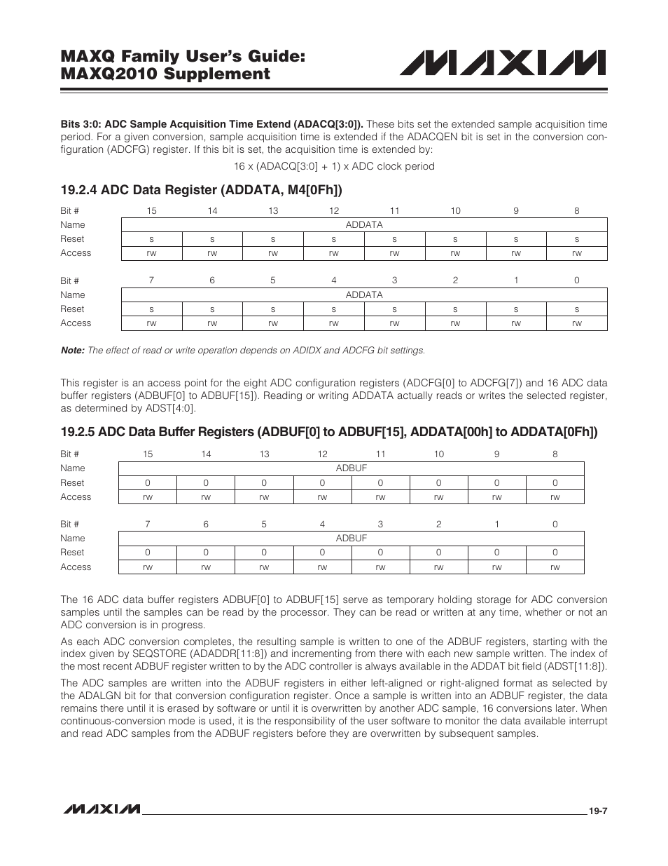 4 adc data register (addata, m4[0fh]), Maxq family user’s guide: maxq2010 supplement | Maxim Integrated MAXQ Family Users Guide: MAXQ2010 Supplement User Manual | Page 89 / 147
