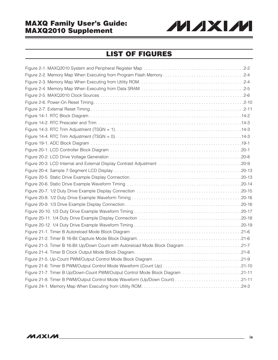 Maxq family user’s guide: maxq2010 supplement, List of figures | Maxim Integrated MAXQ Family Users Guide: MAXQ2010 Supplement User Manual | Page 9 / 147