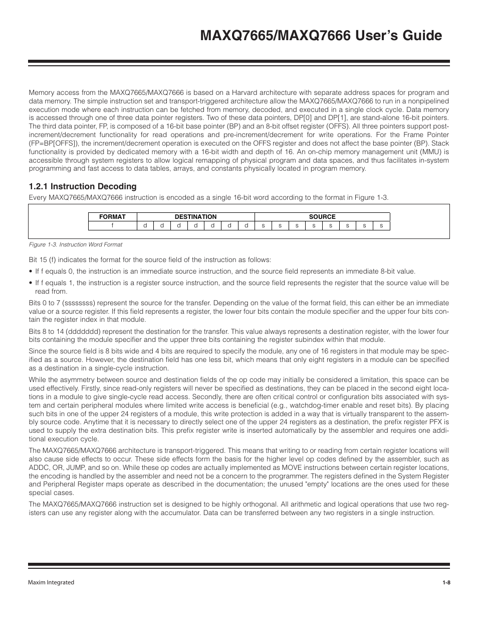 1 instruction decoding -8, Figure 1-3. instruction word format -8, 1 instruction decoding | Maxim Integrated MAXQ7666 User Manual | Page 10 / 386