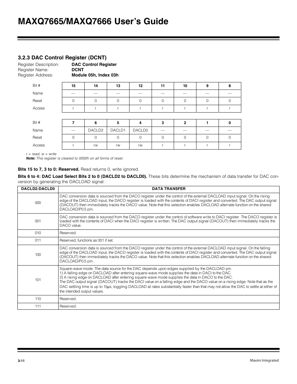 3 dac control register (dcnt) -11, 3 dac control register (dcnt) | Maxim Integrated MAXQ7666 User Manual | Page 101 / 386