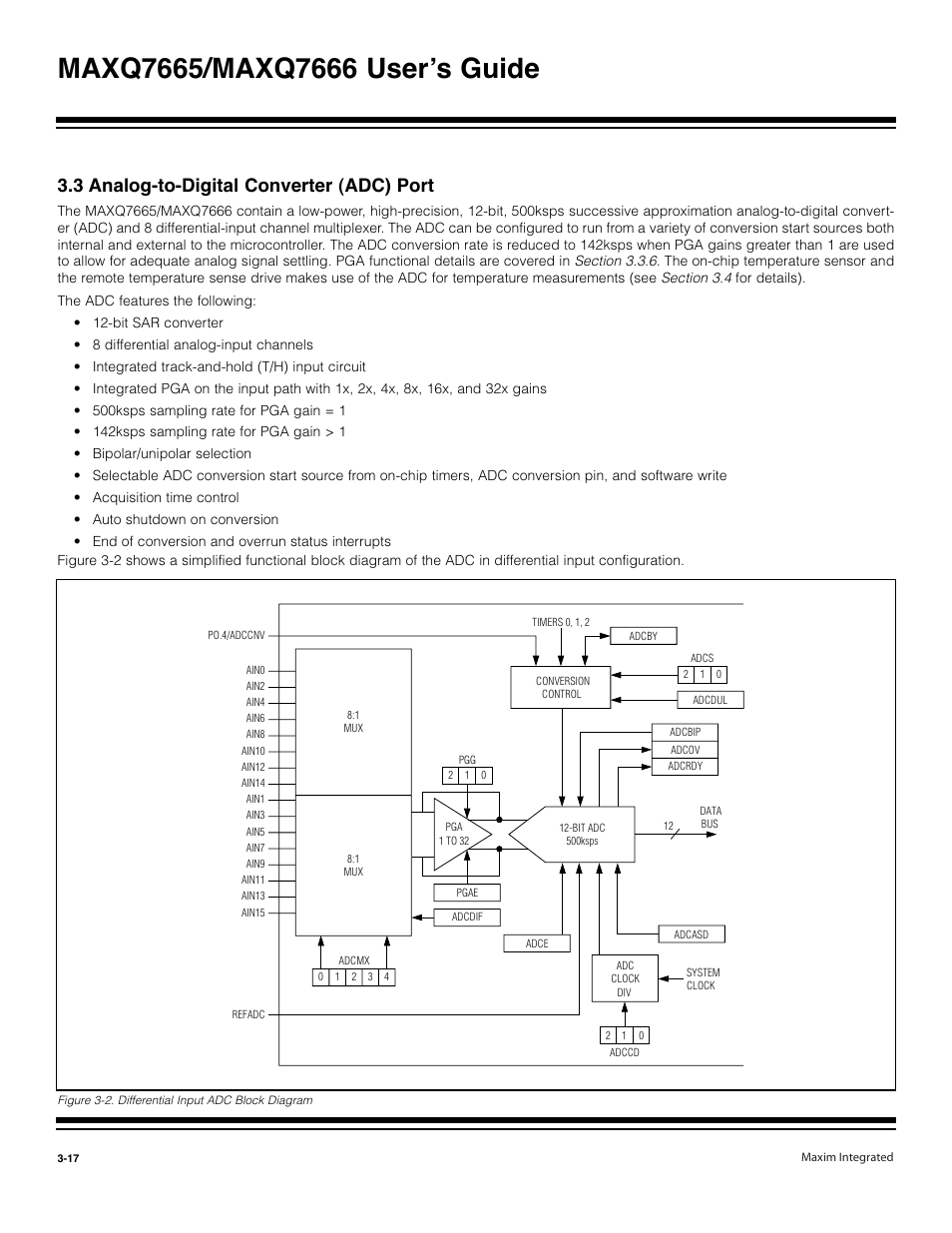 3 analog-to-digital converter (adc) port -17, 3 analog-to-digital converter (adc) port | Maxim Integrated MAXQ7666 User Manual | Page 107 / 386