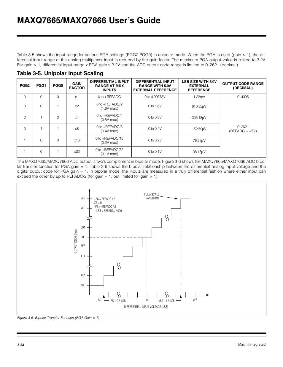 Table 3-5. unipolar input scaling -23, Table 3-5. unipolar input scaling | Maxim Integrated MAXQ7666 User Manual | Page 113 / 386