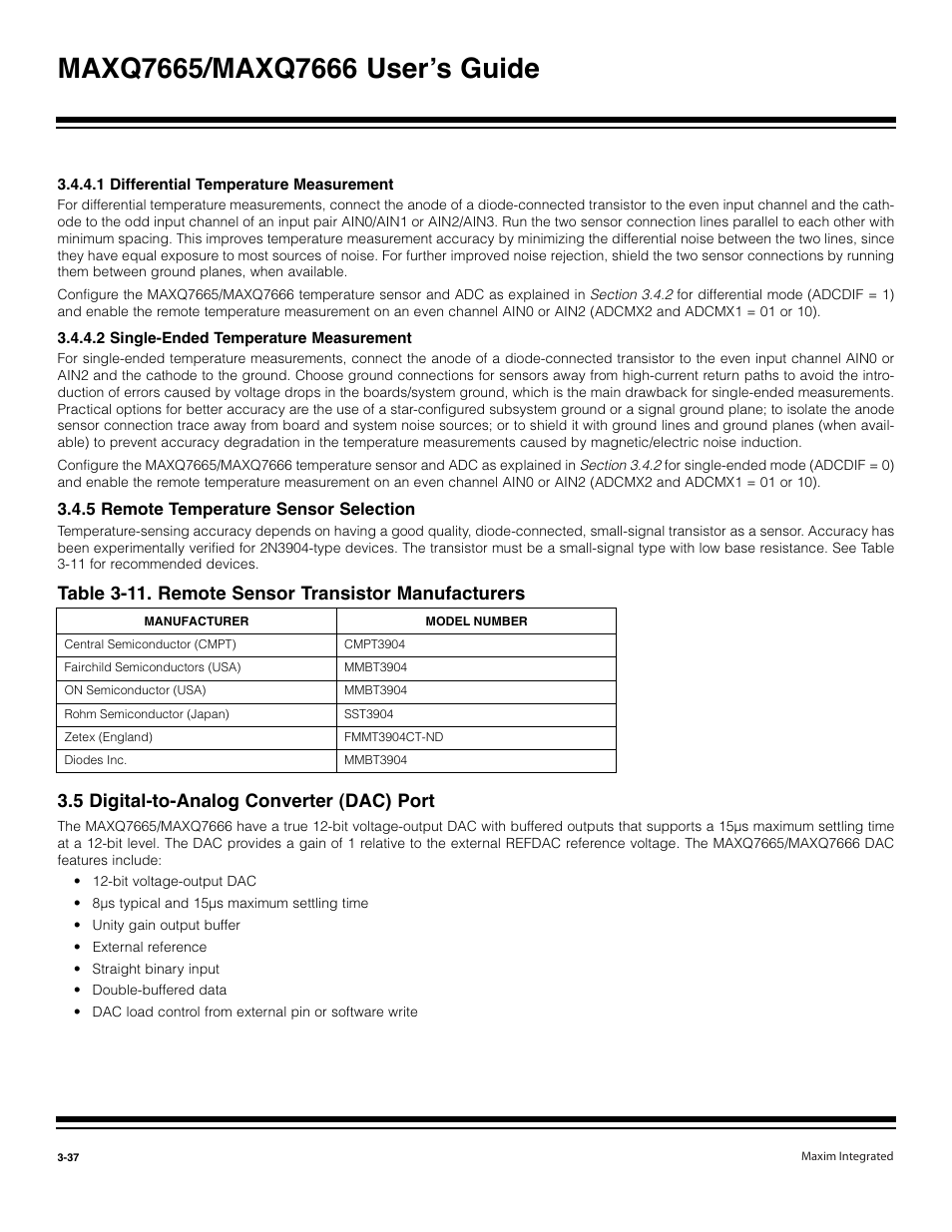 1 differential temperature measurement -37, 2 single-ended temperature measurement -37, 5 remote temperature sensor selection -37 | 5 digital-to-analog converter (dac) port -37 | Maxim Integrated MAXQ7666 User Manual | Page 127 / 386