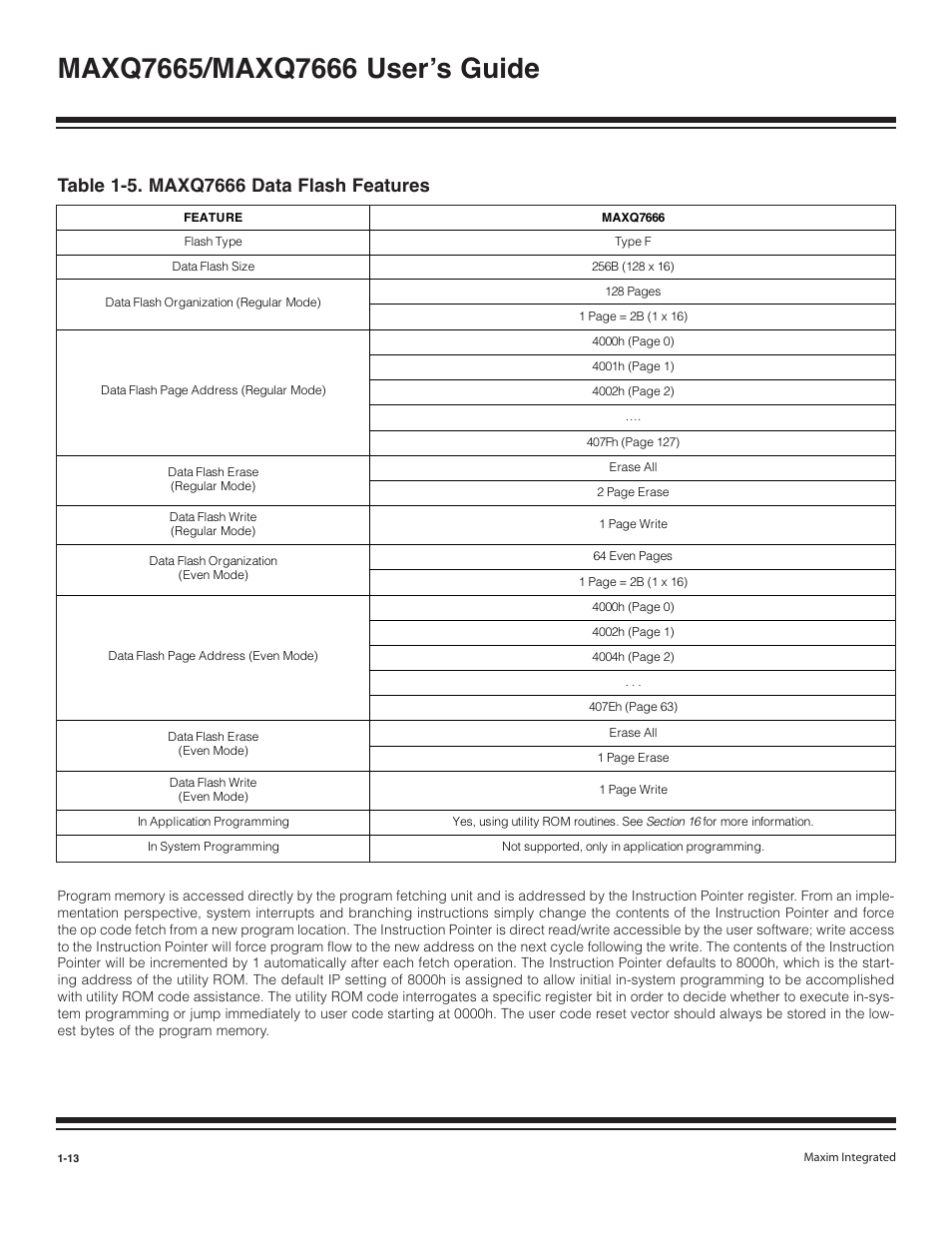 Table 1-5. maxq7666 data flash features -13 | Maxim Integrated MAXQ7666 User Manual | Page 15 / 386