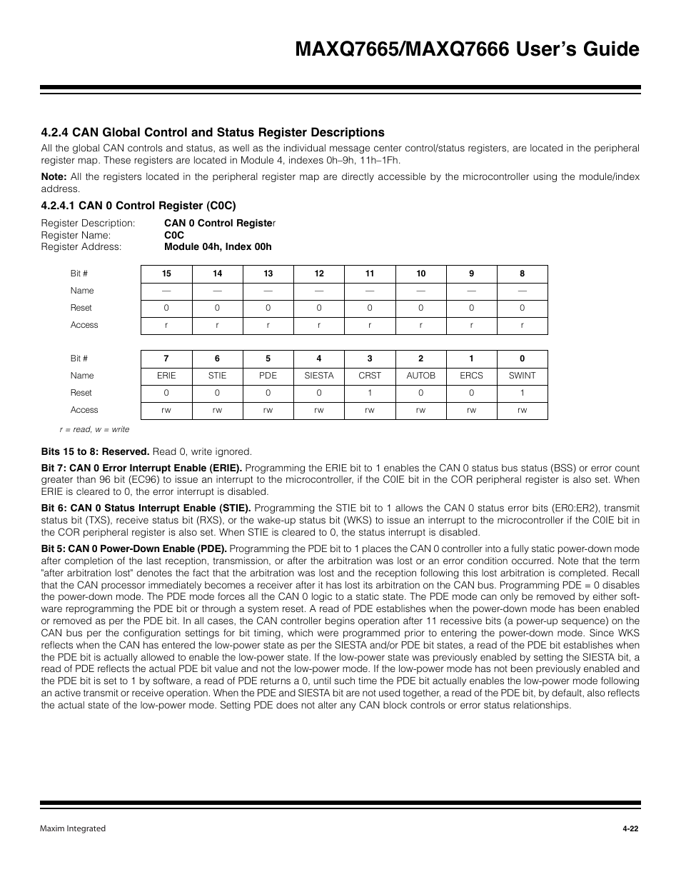 1 can 0 control register (c0c) -22 | Maxim Integrated MAXQ7666 User Manual | Page 152 / 386