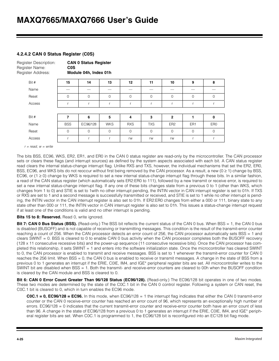 2 can 0 status register (c0s) -25 | Maxim Integrated MAXQ7666 User Manual | Page 155 / 386