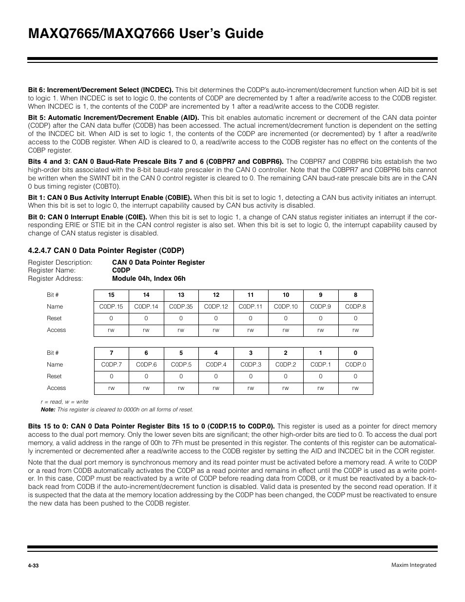 7 can data pointer register (c0dp) -33 | Maxim Integrated MAXQ7666 User Manual | Page 163 / 386