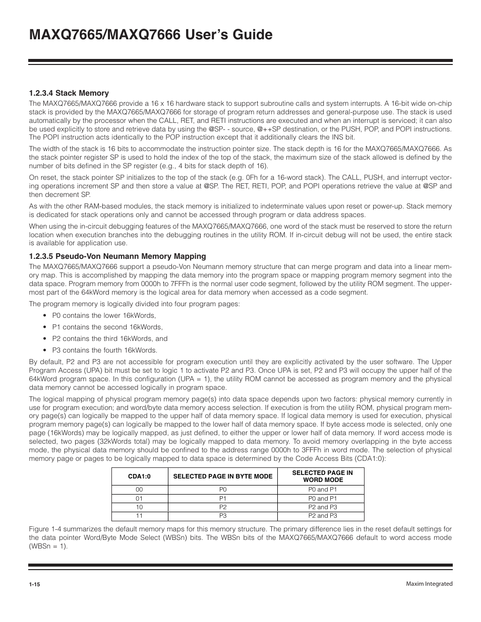 4 stack memory -15, 5 pseudo-von neumann memory mapping -15 | Maxim Integrated MAXQ7666 User Manual | Page 17 / 386