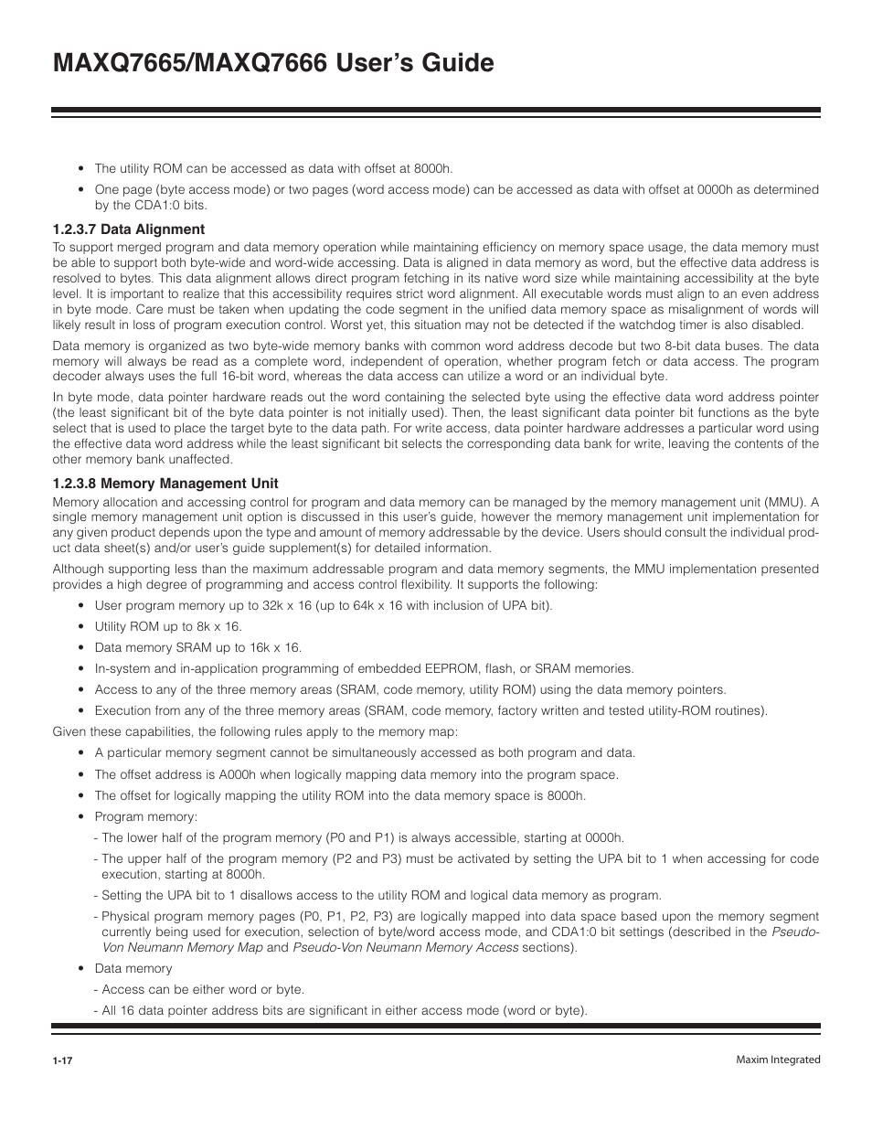 7 data alignment -17, 8 memory management unit -17 | Maxim Integrated MAXQ7666 User Manual | Page 19 / 386