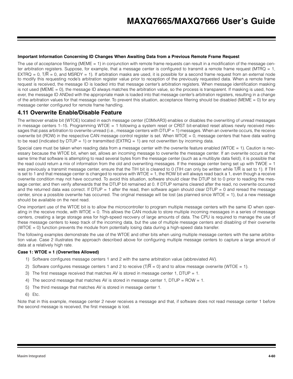 11 overwrite enable/disable feature -60, 11 overwrite enable/disable feature | Maxim Integrated MAXQ7666 User Manual | Page 190 / 386