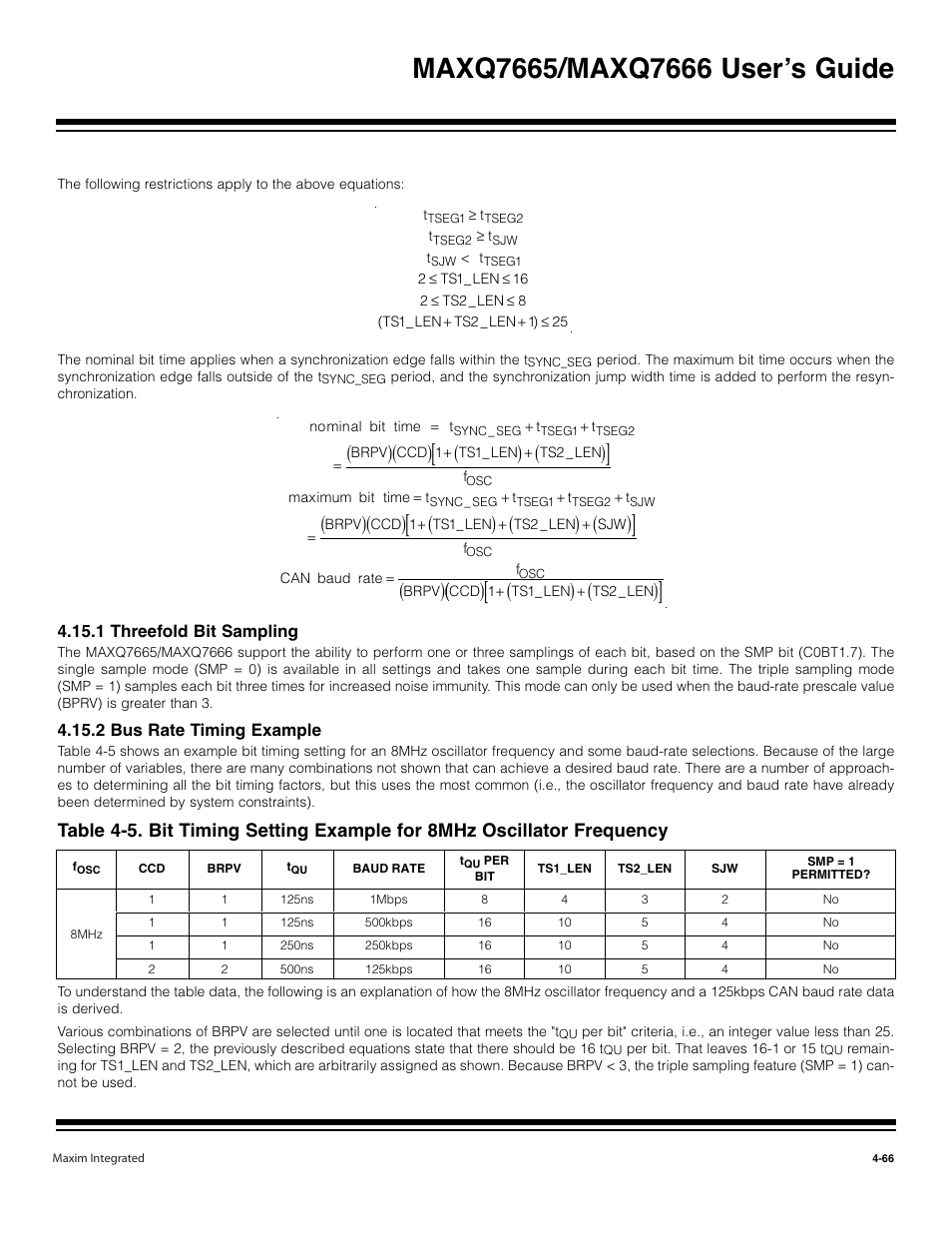 1 threefold bit sampling -66, 2 bus rate timing example -66 | Maxim Integrated MAXQ7666 User Manual | Page 196 / 386