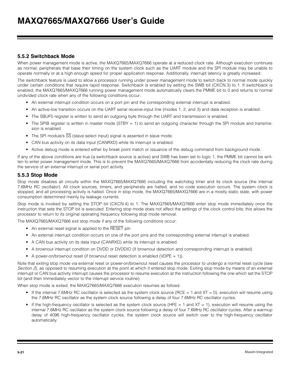 2 switchback mode -21, 3 stop mode -21 | Maxim Integrated MAXQ7666 User Manual | Page 218 / 386