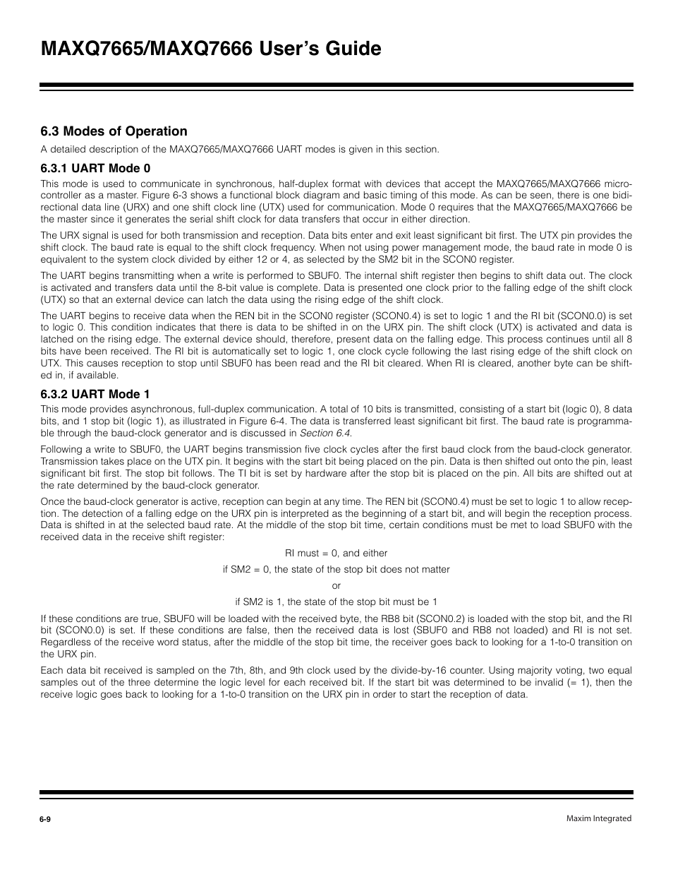 3 modes of operation -9, 1 uart mode 0 -9, 2 uart mode 1 -9 | Maxim Integrated MAXQ7666 User Manual | Page 227 / 386