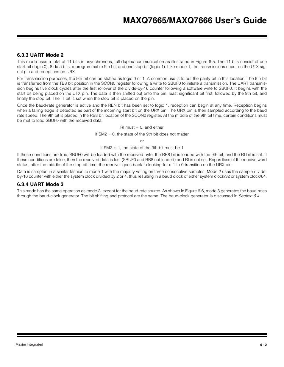 3 uart mode 2 -12, 4 uart mode 3 -12 | Maxim Integrated MAXQ7666 User Manual | Page 230 / 386